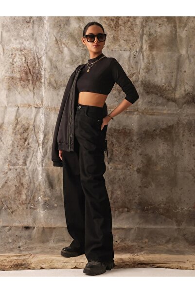 Livik بنطلون جينز نسائي من Aliss Black Colorfast Power ليكرا عالي الخصر فضفاض...