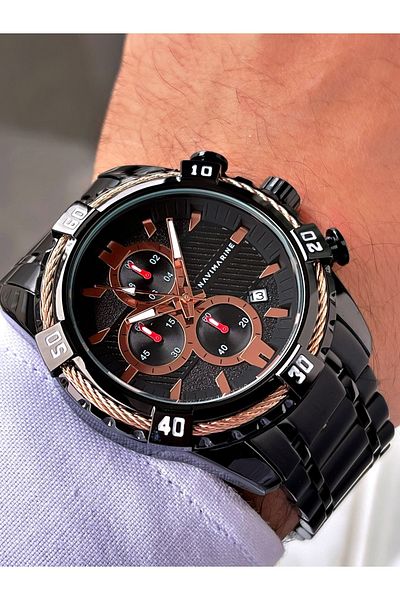 Navimarine Black Color Steel Strap Men's Wristwatch Bracelet Gift