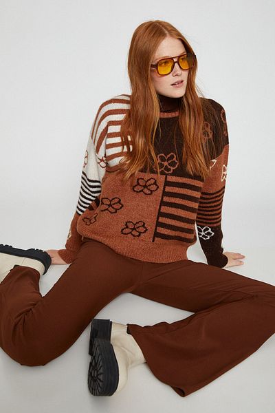 Koton Women&#39;s Patterned Turtleneck Sweater 3wal90218ht