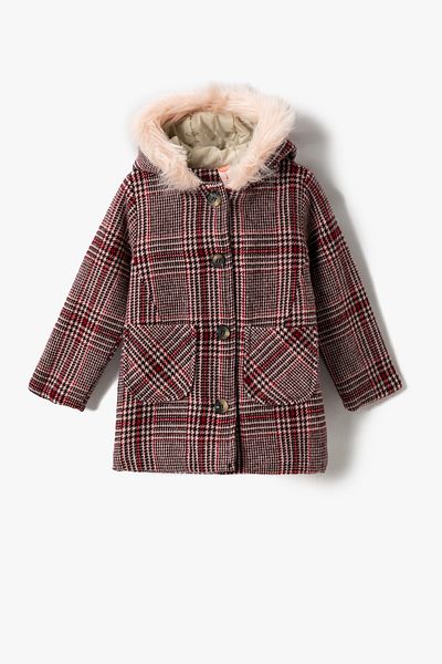 Koton Baby Girl Burgundy Plaid Coat 3WMG00012AW