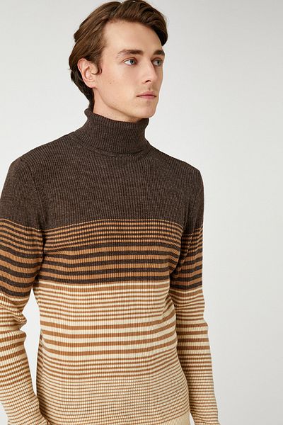 Koton Brauner gestreifter Herrenpullover 3WAM70106HT