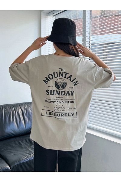 Black Sokak Dámské šedé tričko Mountain Oversize Crew Neck