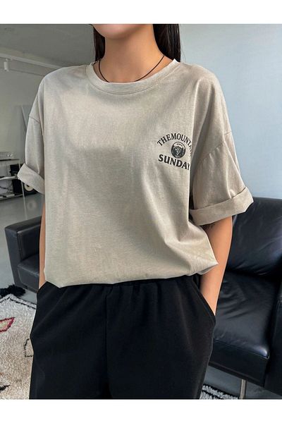 Black Sokak Dámské šedé tričko Mountain Oversize Crew Neck