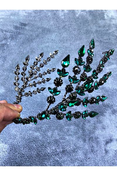 Hobigram Coroană de mireasă și henna model Selen verde pe două fețe – Coroană, piatră de cristal, model elegant, coroană de mireasă – coroană