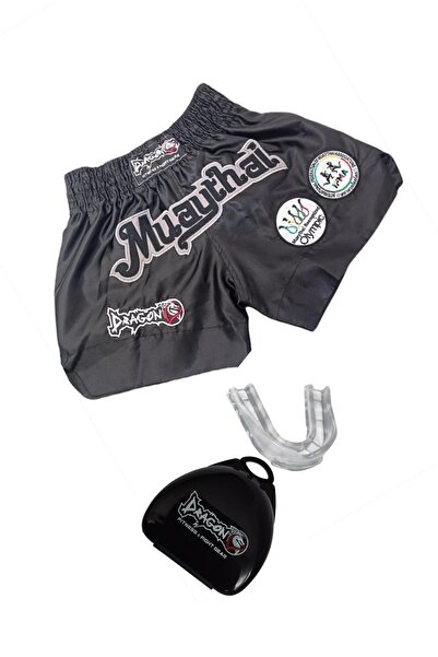 Dragondo Muay Thai Federasyon Onaylı Nakışlı Maç Şortu Ve Şeffaf Dişlik 2'li Set