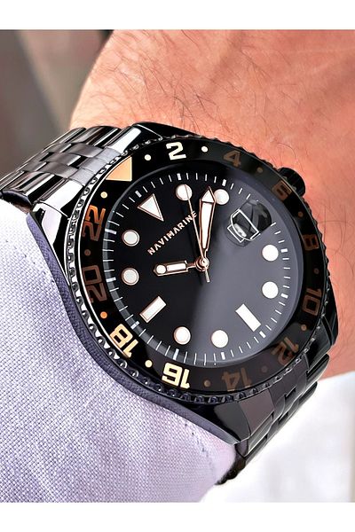 Navimarine Black Color Steel Strap Men's Wristwatch Bracelet Gift