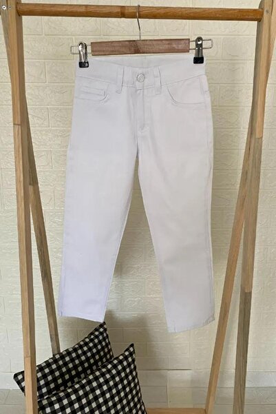 MELEK BEBE BUTİK Beyaz Likralı Keten Unisex 23 Nisan Çocuk Pantolon Gösteri Kostüm