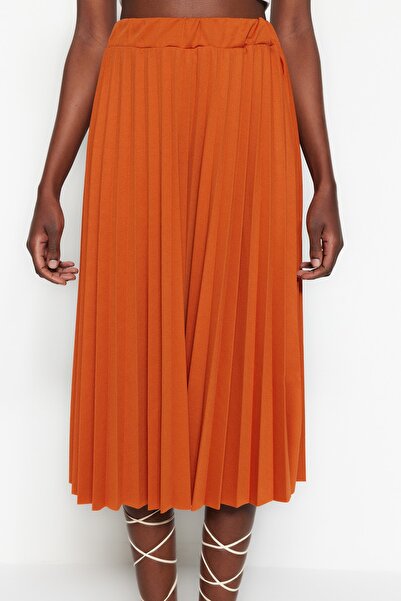 Trendyol Collection Csempe kiszélesedő magas derekú Midi hajtogatott Smart krepp kötött szoknya TWOSS23ET00048