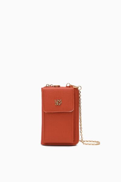Levidor محفظة برتقالية بطبعة مونوغرام مع حجرة للهاتف وحزام سلسلة - 0053c800