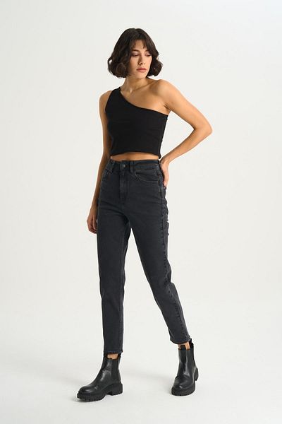 CROSS JEANS Ariana Anthracite High Waist Zippered Mom Fit Jean Trousers C 4525-118