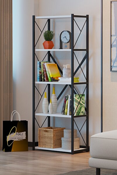 Cosargroup Metal Kitaplık 5 Raflı Çok Amaçlı Dosya Kitap Rafı Ofis Salon Raf ...