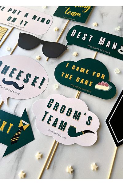 The Istanbul Event 10-Piece Groom Bachelorette Engagement Wedding Speech Bubble Set - Groom's Team - Best Man - He's Next
