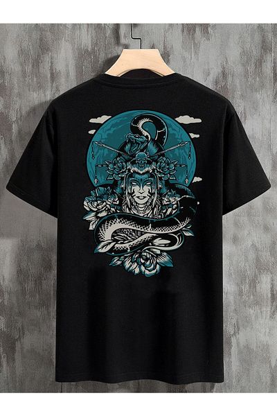 DEEPSENCE Unisex Oversize T-shirt Geisha Print Black
