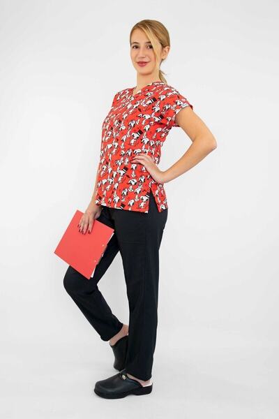 Red Snoopy Patterned Lycra Bottom Top Set
