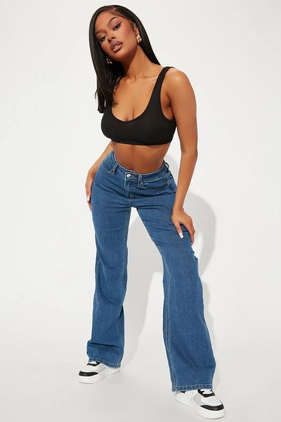 Ramrod Candel Women's Non-Fading Medium Blue High Waist Plaszo Jeans Loose Leg Jeans Collector