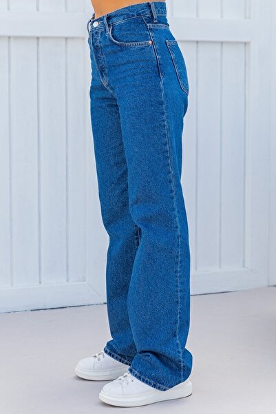 Ramrod Candel Women's Non-Fading Medium Blue High Waist Plaszo Jeans Loose Leg Jeans Collector