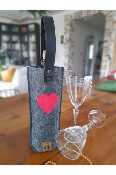 dilekolay Şişe Taşıma Çantası - Hediyelik Şarap Şişe Çantası - Parti Hediyelik Şişe Kılıfı - Kalp
