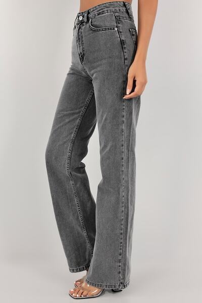 Ramrod Candel Women's Non-Fading Smoked Snow Wash High Waist Plaszo Jeans Loose Leg Jeans Gathering