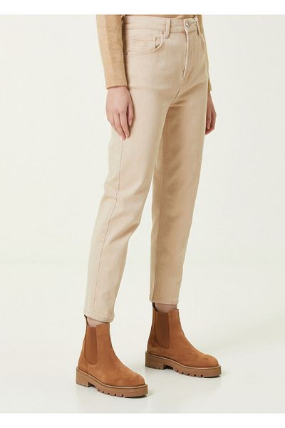 LİMABEL Ψηλόμεσο μπεζ Mom Jeans Lycra Strechy Jeans
