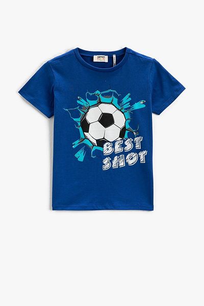 Koton Jungen-Kurzarm-T-Shirt mit Rundhalsausschnitt und Fußball-Aufdruck 3skb10069tk