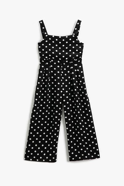 Koton Girl's Strappy Wide Leg Polka Dot Jumpsuit with Front Tie 3skg40016aw
