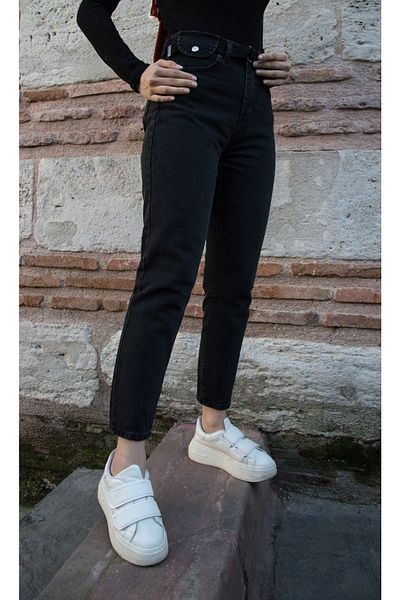 LİMABEL Mila High Waist Black Mom Jeans Lycra Colorfast Extra Comfortable Mom Jeans
