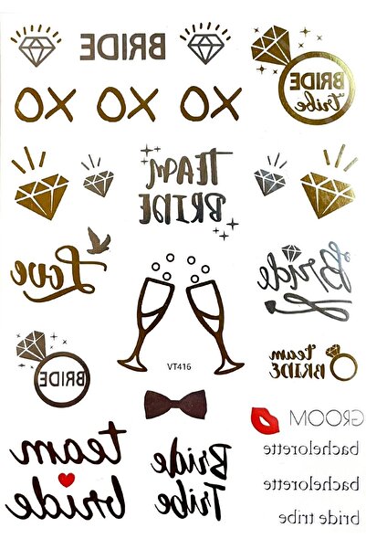 Huzur Party Store Bride To Be Team Bride 24 Adet Karışık Modelli Renkli Geçici Parlak Dövme Bekarlığa Veda Partisi