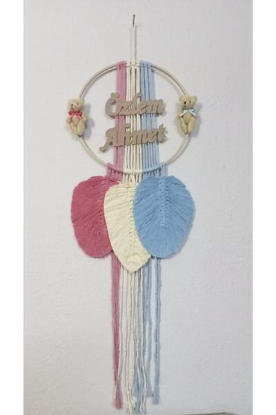 GÜVEN Makrome Ahşap Lazer Kesim Isimli Ikiz Bebek Odası Kapı Süsü Hoşgeldin B...