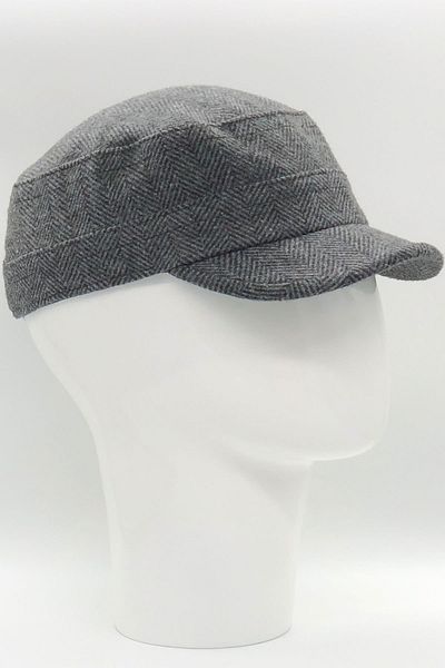 Hoppe Winter Stamped Wool Smoked Herringbone Patterned Castro Cap Hat