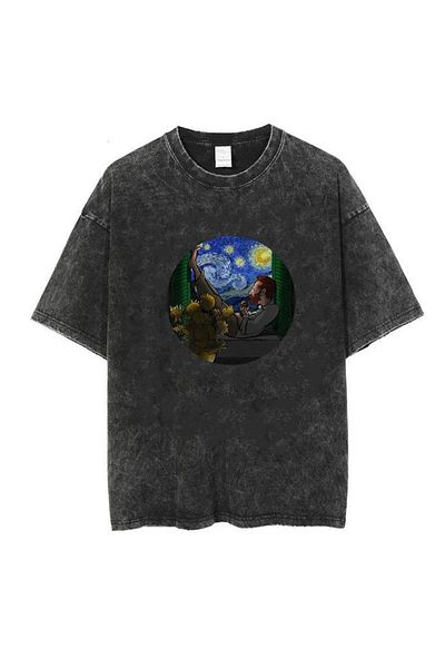 Touz Haraju Washed Van Gogh Starry Night Vintage T-shirt