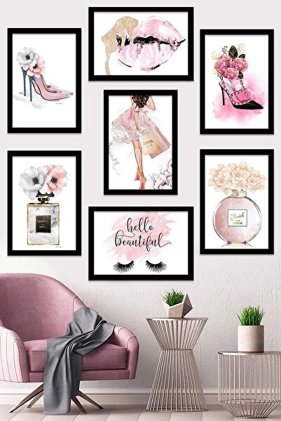 NT Handmade 7 Parça Çerçeve Görünümlü Hello Beautiful Duvar Dekoru Salon Otur...