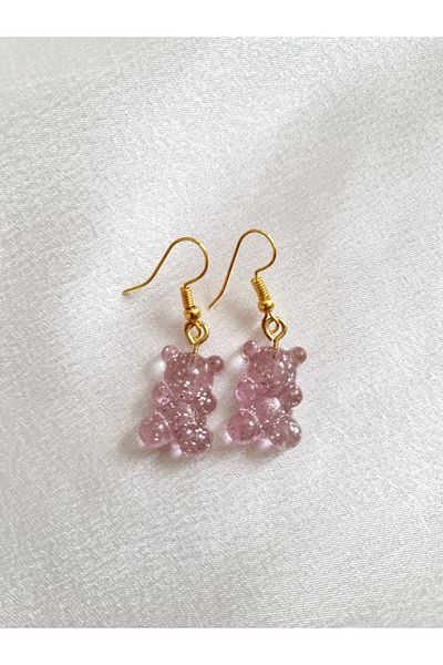 Es Kozmetik Plum Glitter Teddy Bear Earrings with Jelly