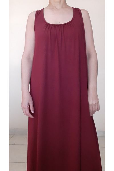 Mertcan Butik Rochie din bumbac pieptănat din viscoză cu bretele bordeaux închis în față și spate