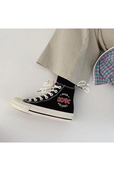 Touz Pantofi de pânză neagră imprimați Niiss Boutique Ac/dc