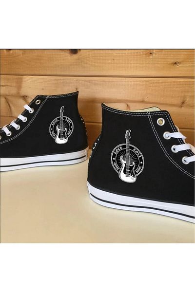 Touz Pantofi de pânză Niiss Boutique negri imprimați cu chitară rock