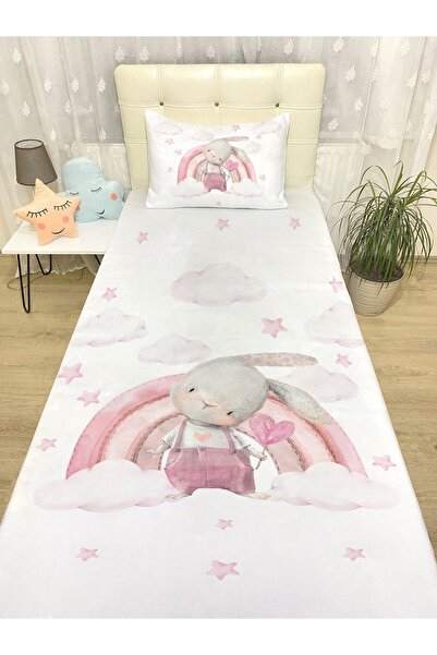 EVPANYA Gökkuşağındaki Tavşan Desenli Yatak Örtüsü Ve Yastık Kılıfı