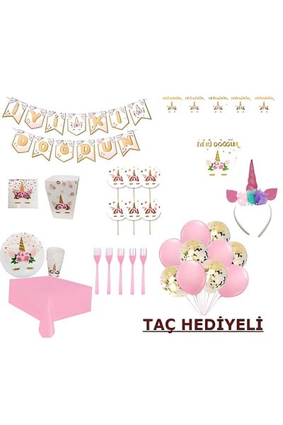 DÜVENCİ TİCARET Floral Unicorn Unicorn Crown Gift Set for 8 People