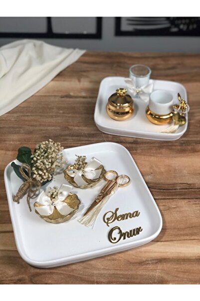 Masalsı Concept Süslü Söz Nişan Tepsisi Yüzük Yükselticiler Makas Damat Kahve...