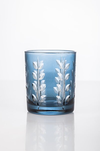 Missi Mavi Kristal Yaprak Kesme Orta Boy Cam Mumluk