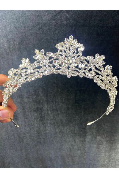 Hobigram Culoarea argintie Melissa Model Henna și Coroana de Mireasă – Coroană, Piatră de Cristal, Model Elegant, Coroana de Mireasă – Coroană