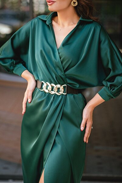 Moda Mix Avcılar Dámské dvouřadé šaty ze saténové tkaniny