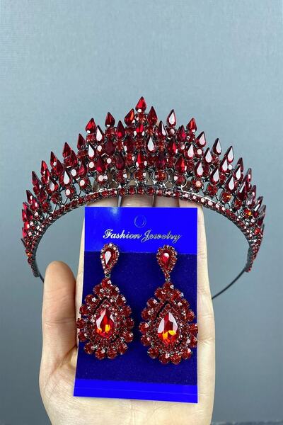 Bontex Accesoriu de mireasă, model Eda roșu, set tridimensional de coroană cu...