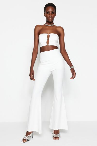 Trendyol Collection Ecru tkané svatební kalhoty TPRSS23PL00022