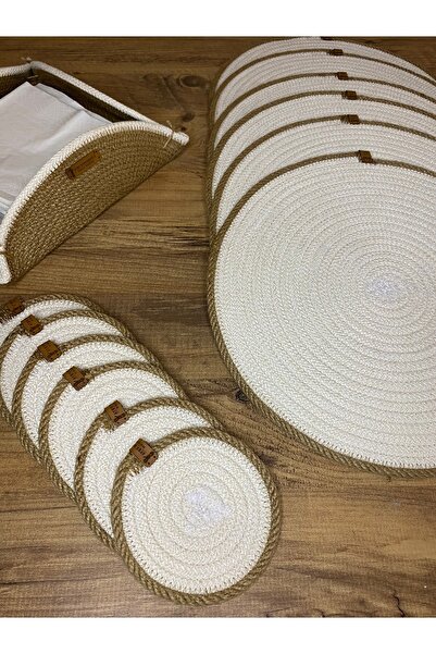 AYŞE SERHOŞOĞLU HOME DESİGN 12 Piece Placemat for 6 People, Wicker Tableware Set, Plate, Coaster and Napkin Holder Set