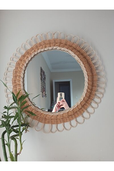 gudelidekor Hasır Bambu Rattan Duvar Aynası 63 Cm
