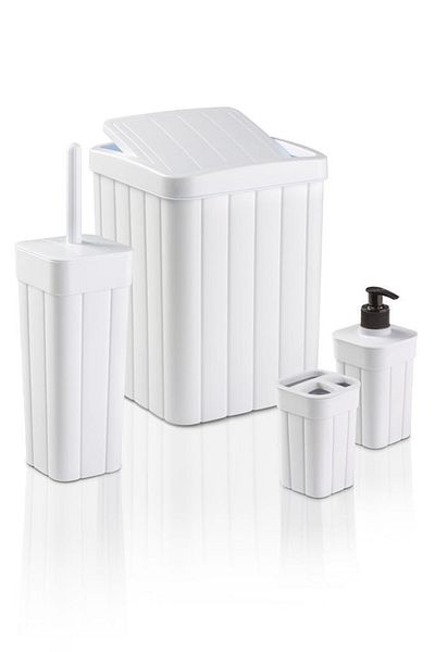 Redro Home Wick Pattern Plastic Luxury 4-Piece Toilet Bathroom Accessory Set