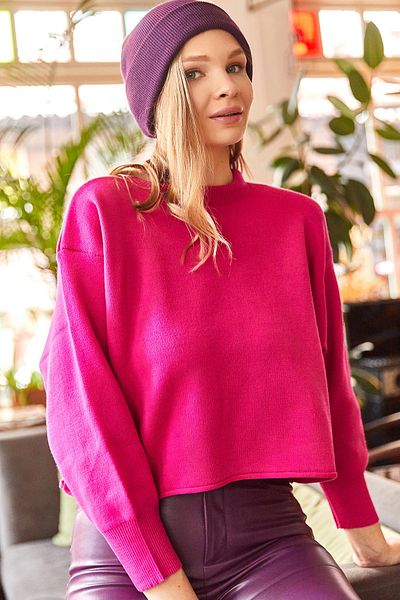 Olalook Pulover de damă, fucsia, cu decolteu rotund, tricot cu liliac KZK-19000576