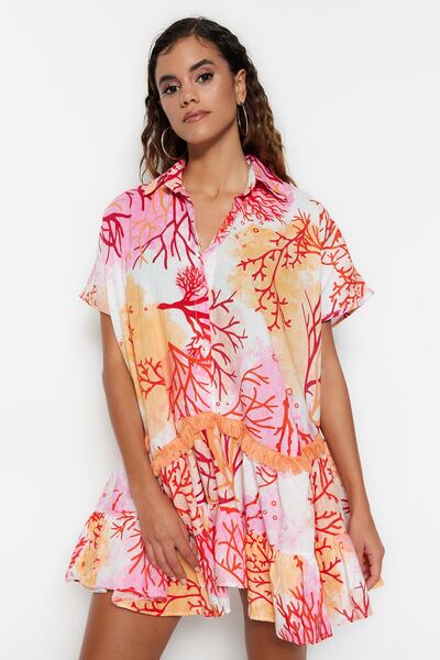 Trendyol Collection Model Coral Portocaliu - Rochie de plajă din bumbac cu croială largă TBESS21EL2784