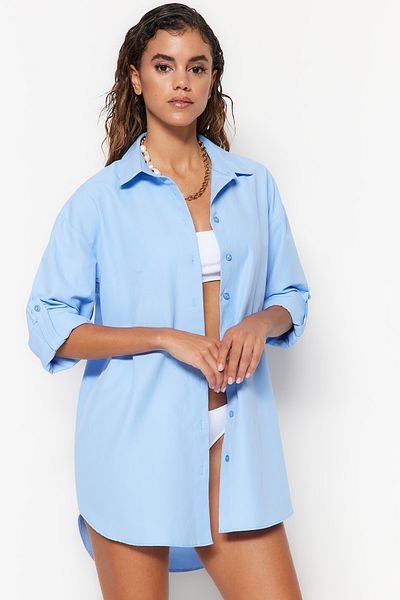 Trendyol Collection Hellblaues gewebtes Hemd TBESS22GO0664