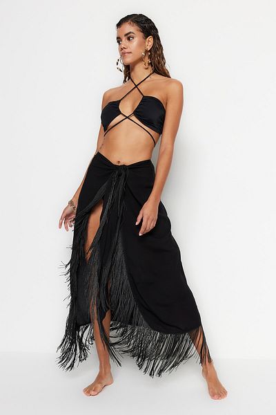 Trendyol Collection Чорна пляжна спідниця максі Puskulu з тканого полотна TBESS20ET0358